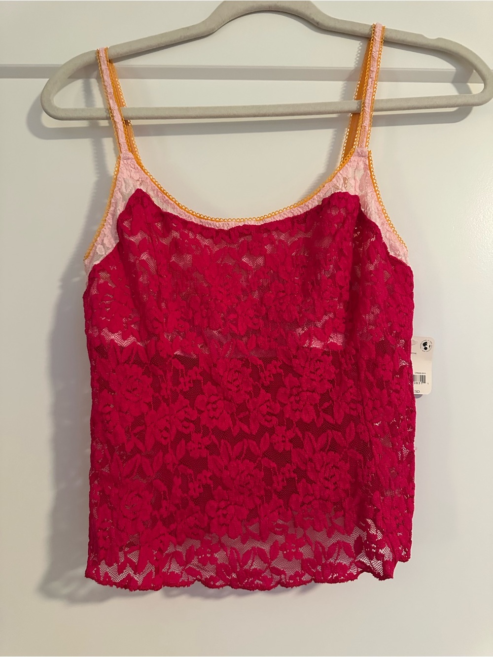NWT Free People All Day Lace Cami in Piping Hot Pink